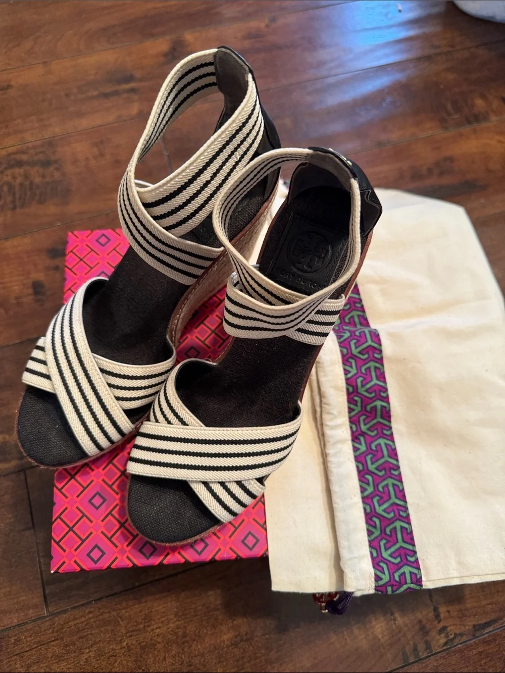 Tory Burch Frieda 100MM Espadrille-Stretch Webbing/Calf Leather SZ 7.5